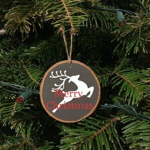Merry Christmas Reindeer Wood Slice Ornament
